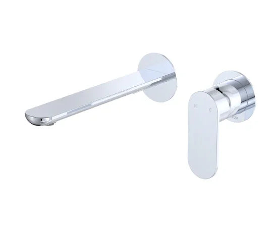 Fienza Empire Slim Basin/Bath Wall Mixer Set, Round Plates, 200mm Outlet, Chrome