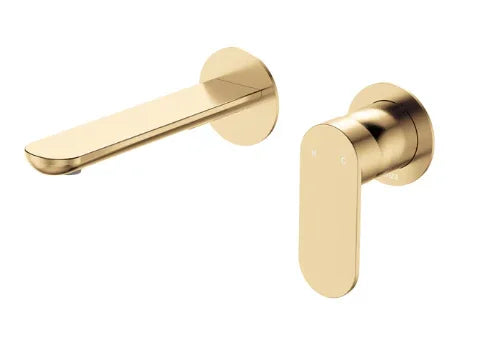 Fienza Empire Slim Basin/Bath Wall Mixer Set, Round Plates, 160mm Outlet, Urban Brass