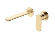 Fienza Empire Slim Basin/Bath Wall Mixer Set, Round Plates, 200mm Outlet, Urban Brass
