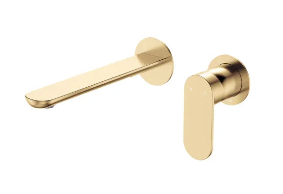 Fienza Empire Slim Basin/Bath Wall Mixer Set, Round Plates, 200mm Outlet, Urban Brass