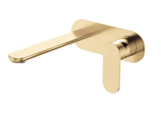 Fienza Empire Slim Basin/Bath Wall Mixer Set, Oval Plate, 200mm Outlet, Urban Brass