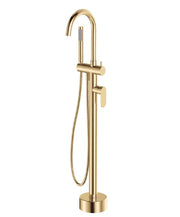 Fienza Empire Slim Floor Mounted Bath Mixer with Hand Shower, Urban Brass