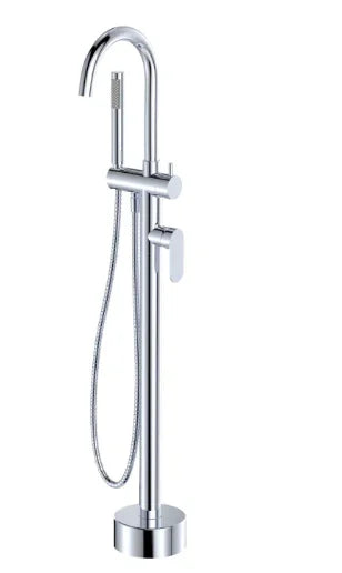 Fienza Empire Slim Floor Mounted Bath Mixer with Hand Shower, Chrome