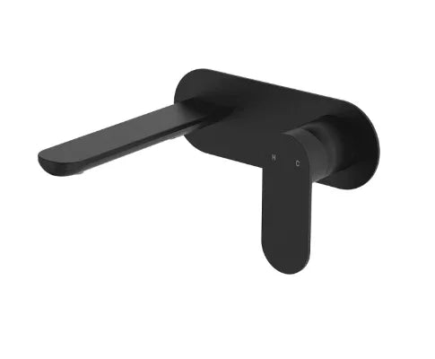 Fienza Empire Slim Basin/Bath Wall Mixer Set, Oval Plate, 160mm Outlet, Matte Black