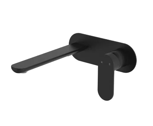 Fienza Empire Slim Basin/Bath Wall Mixer Set, Oval Plate, 200mm Outlet, Matte Black