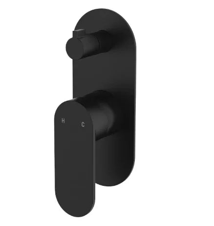 Fienza Empire Slim Wall Diverter Mixer, Large Oval Plate, Vertical, Matte Black