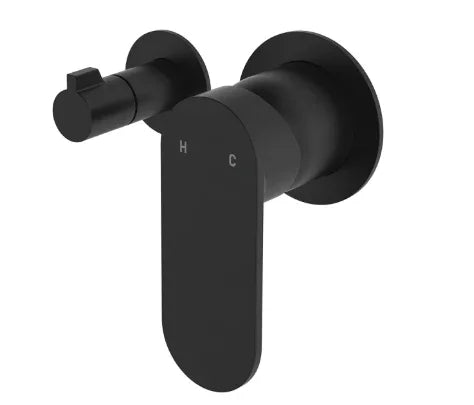 Fienza Empire Slim Wall Diverter Mixer, Small Round Plates, Horizontal, Matte Black