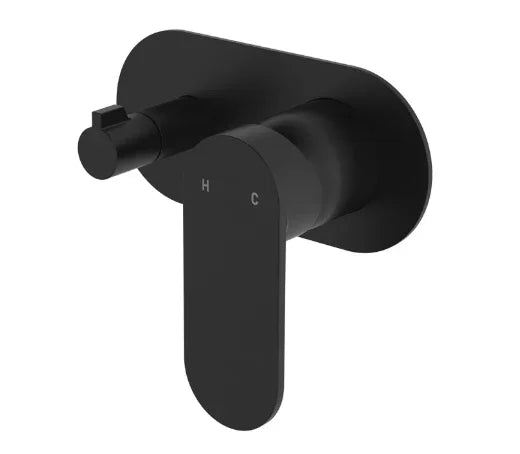 Fienza Empire Slim Wall Diverter Mixer Large Oval Plate Horizontal, Matte Black
