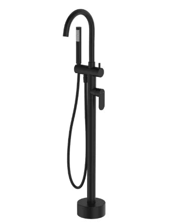 Fienza Empire Slim Floor Mounted Bath Mixer with Hand Shower, Matte Black
