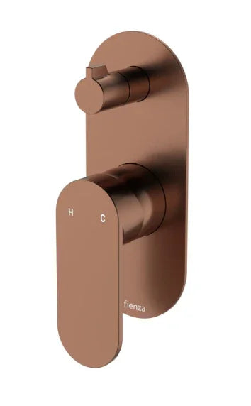Fienza Empire Slim Wall Diverter Mixer, Large Oval Plate, Vertical, Brushed Copper