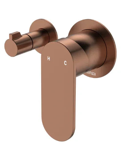 Fienza Empire Slim Wall Diverter Mixer, Small Round Plates, Horizontal, Brushed Copper