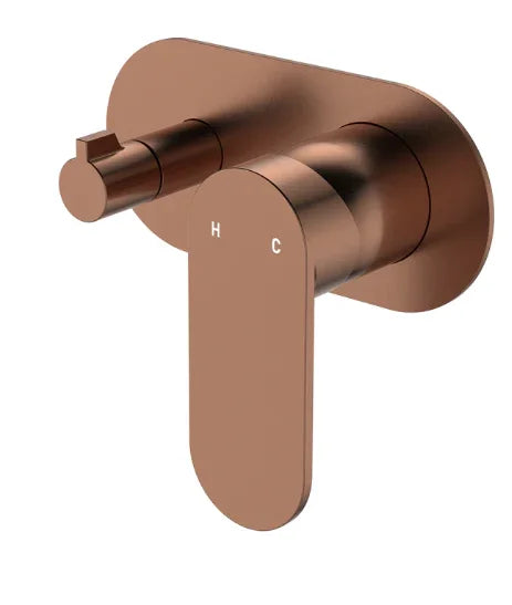 Fienza Empire Slim Wall Diverter Mixer, Large Oval Plate, Horizontal, Brushed Copper