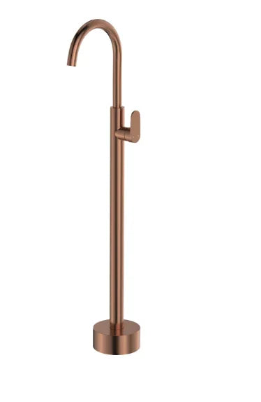 Fienza Empire Slim Floor Mounted Basin/Bath Mixer, Brushed Copper