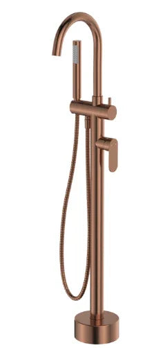 Fienza Empire Slim Floor Mounted Bath Mixer with Hand Shower, Brushed Copper