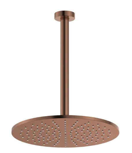 Fienza Empire Slim Ceiling Shower 300mm Head, 350mm Drop, Brushed Copper