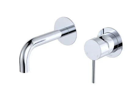 Fienza Kaya Basin/Bath Wall Mixer Set, Round Plates, 130mm Outlet, Chrome