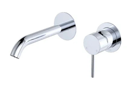 Fienza Kaya Basin/Bath Wall Mixer Set, Round Plates, 160mm Outlet, Chrome