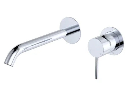 Fienza Kaya Basin/Bath Wall Mixer Set, Round Plates, 200mm Outlet, Chrome