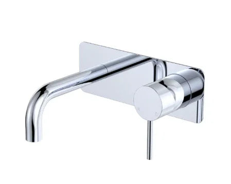 Fienza Kaya Basin/Bath Wall Mixer Set, Rectangular Plates, 130mm Outlet, Chrome