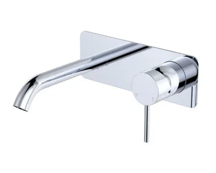 Fienza Kaya Basin/Bath Wall Mixer Set, Rectangular Plate, 160mm Outlet, Chrome