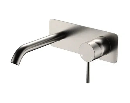 Fienza Kaya Basin/Bath Wall Mixer Set, Rectangular Plate, 160mm Outlet, Brushed Nickel