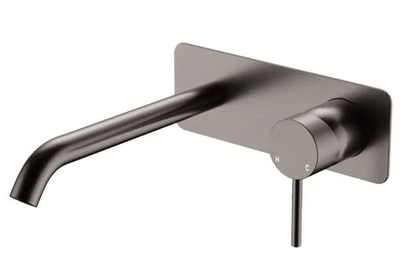 Fienza Kaya Basin/Bath Wall Mixer Set Rectangular Plate 200mm Outlet, Gun Metal