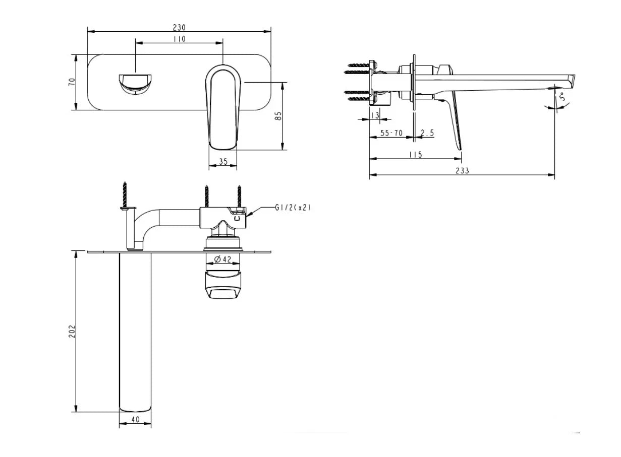 Millennium Glama Wall Basin Mixer W/Plate, Chrome