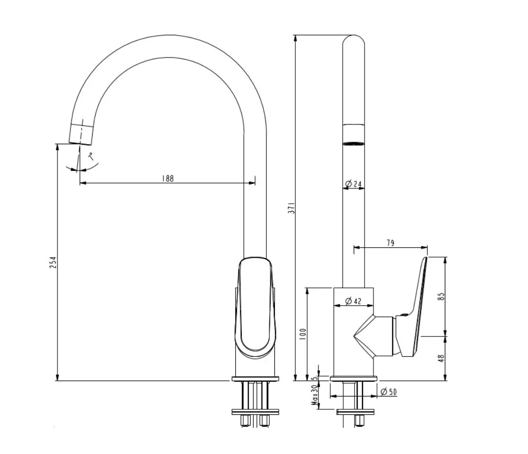 Millennium Glama Gooseneck Sink Mixer, Matte Black