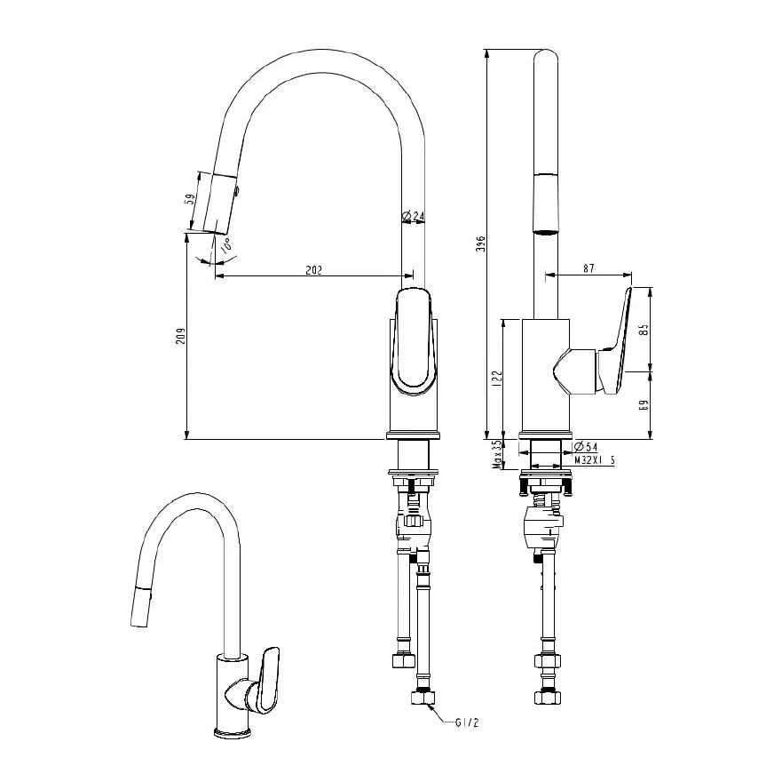 Millennium Glama Pull Out Sink Mixer, Rosa