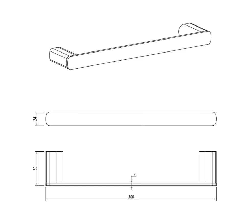 Millennium Glama 300mm Towel Bar, Matte Black