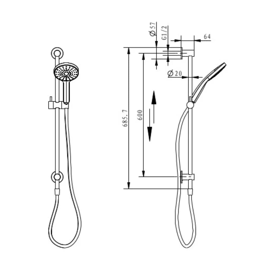 Millennium Glama Top Inlet Rail Shower, Rosa