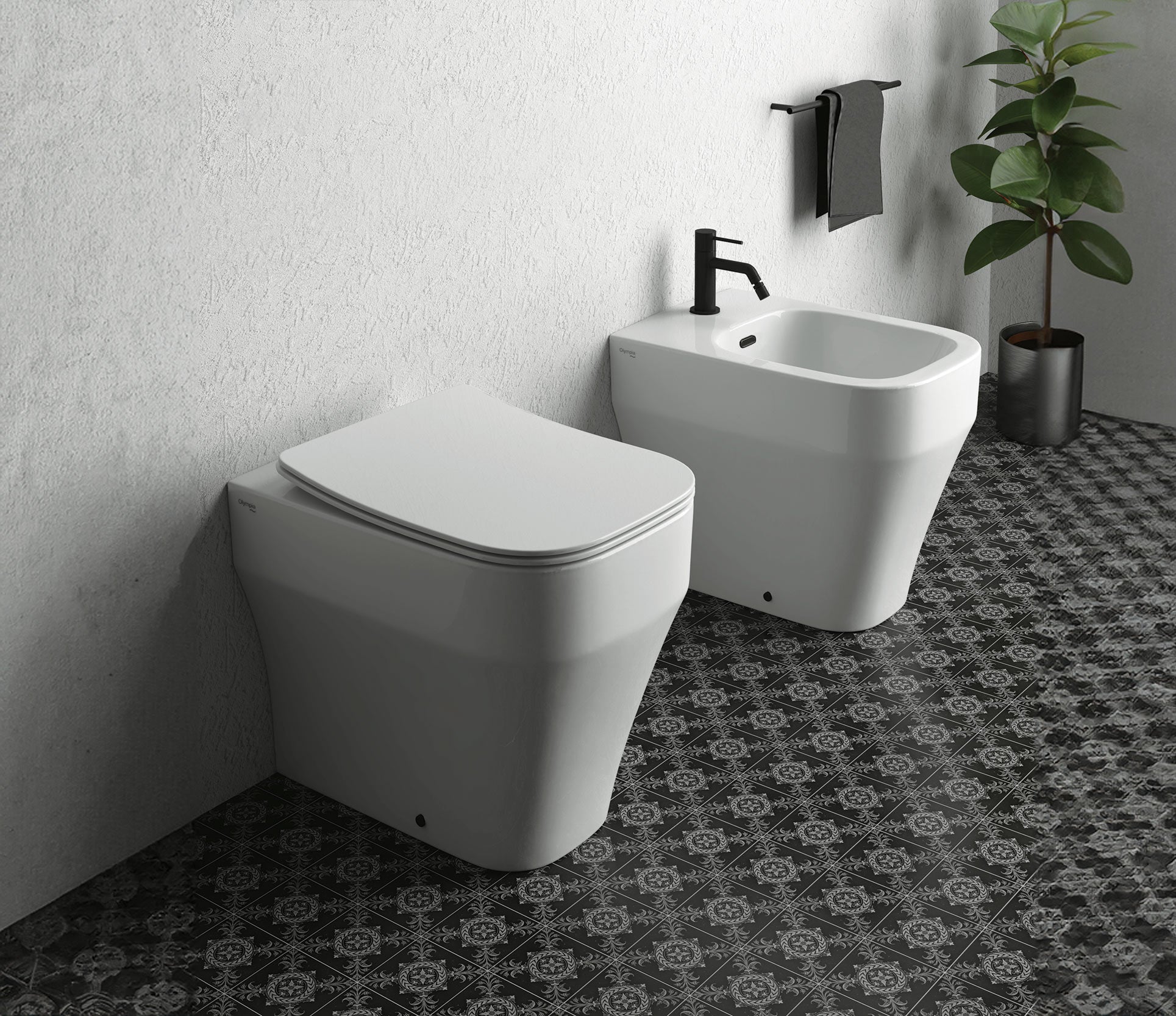 Studio Bagno Synthesis Eco Wall Faced Package with OLI 74 Pneumatic Cistern, Gloss White
