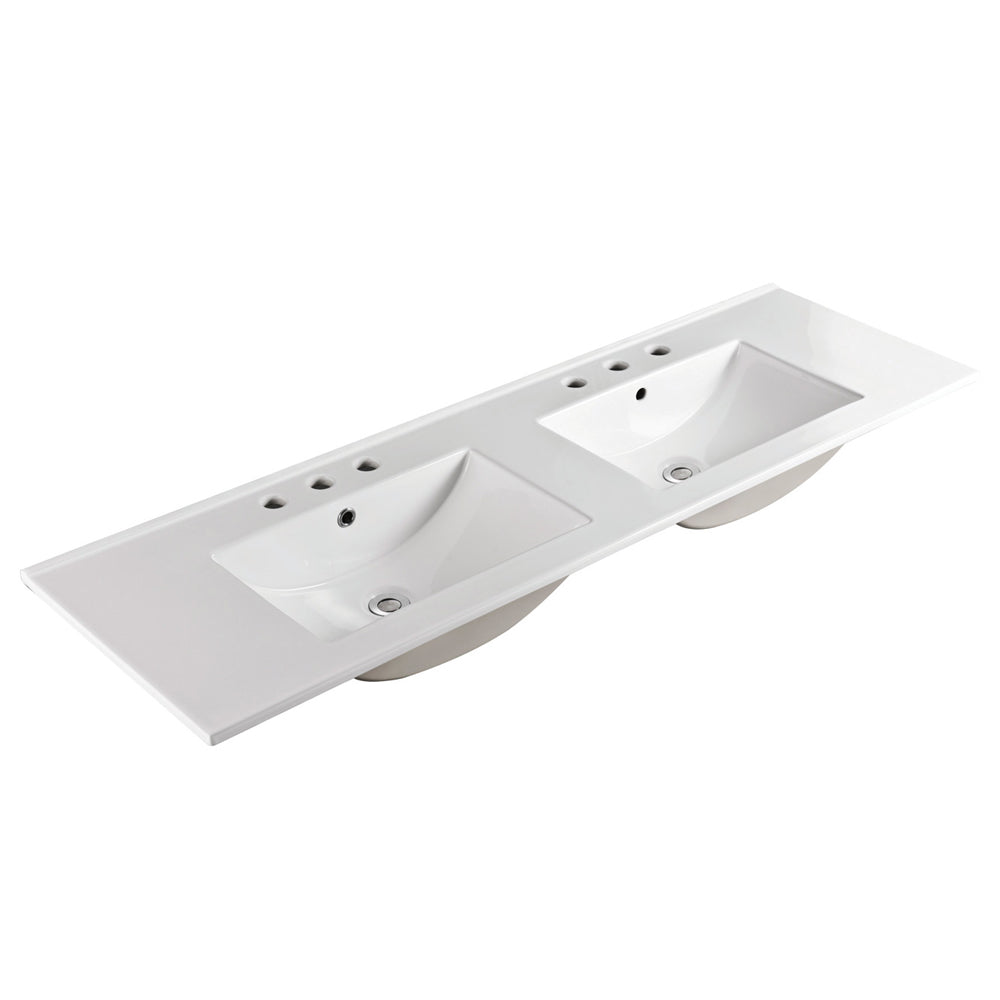 Fienza Dolce Ceramic Basin Top 1500 x 460mm Double Bowl 3TH, Gloss White