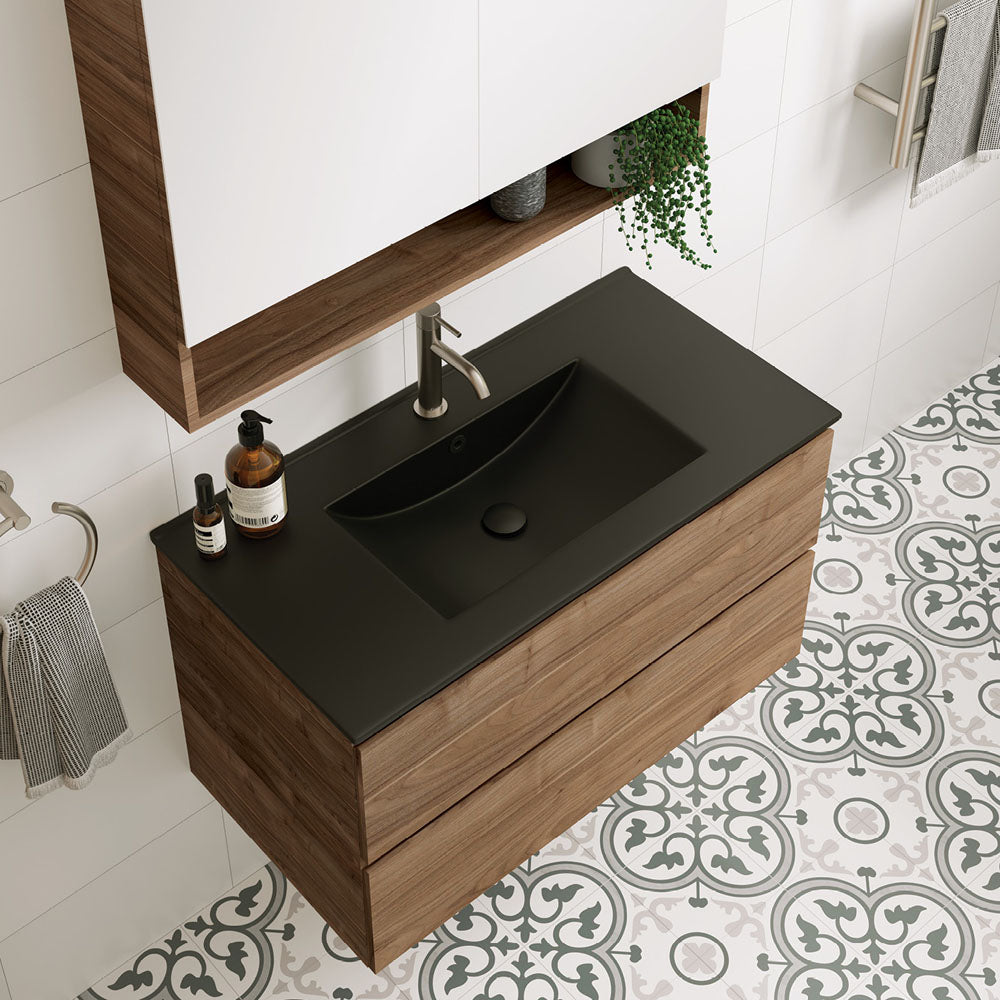 Fienza Dolce Ceramic Basin Top 900 x 460mm 1TH, Matte Black