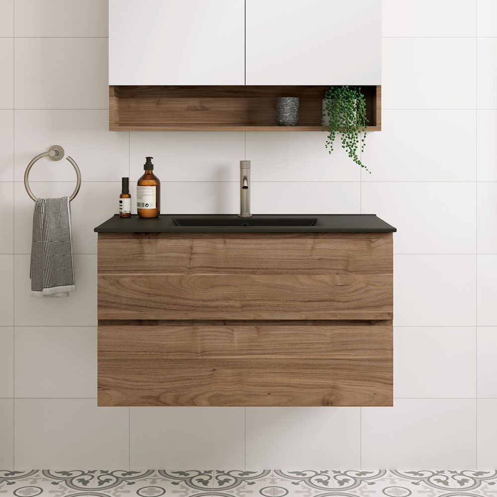 Fienza Dolce Ceramic Basin Top 900 x 460mm 1TH, Matte Black