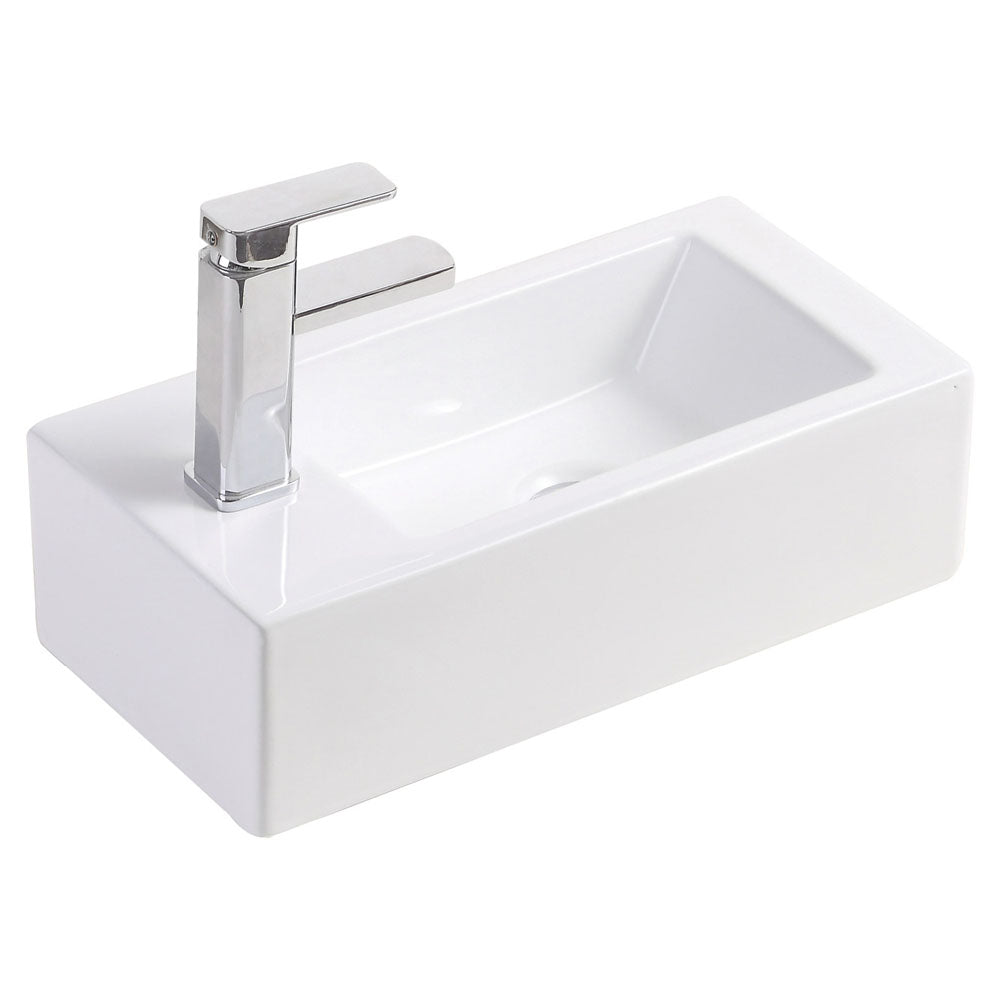 Fienza Linea Wall Hung Basin Left Hand Tap, Gloss White