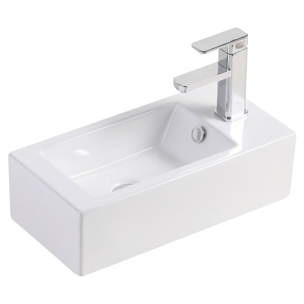 Fienza Linea Wall Hung Basin Right Hand Tap, Gloss White