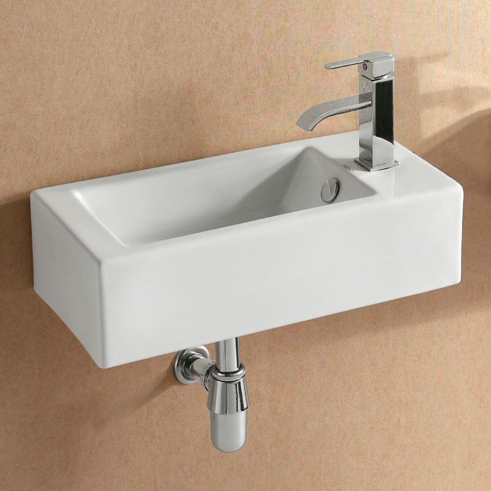 Fienza Linea Wall Hung Basin Right Hand Tap, Gloss White