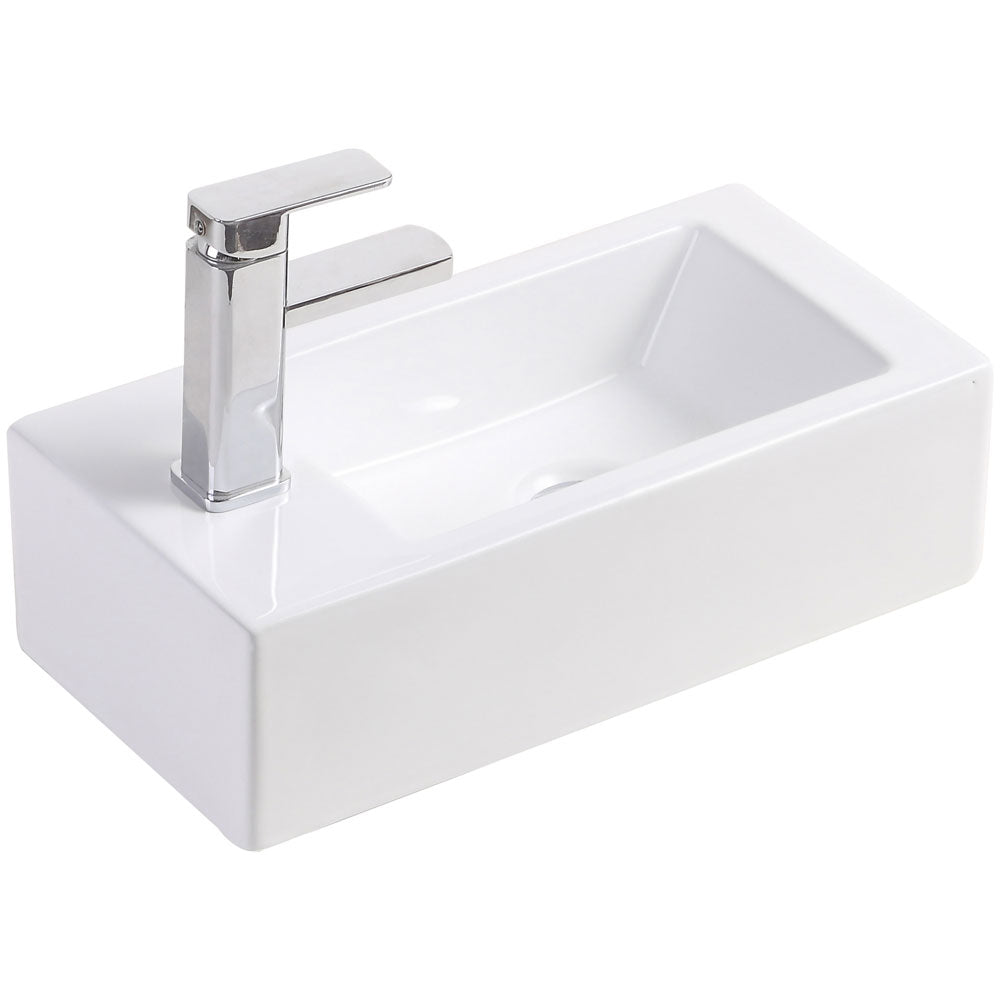 Fienza Linea Wall Hung Basin Left Hand Tap, Gloss White