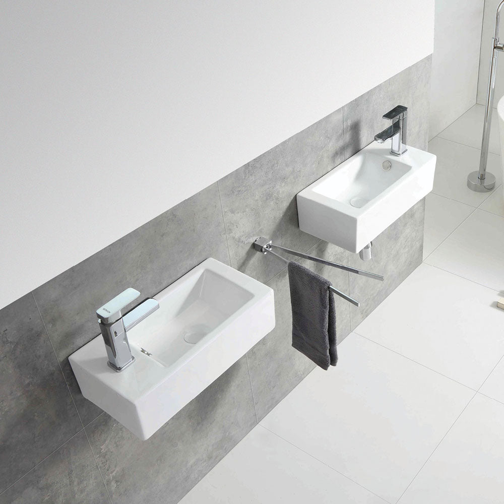 Fienza Linea Wall Hung Basin Left Hand Tap, Gloss White