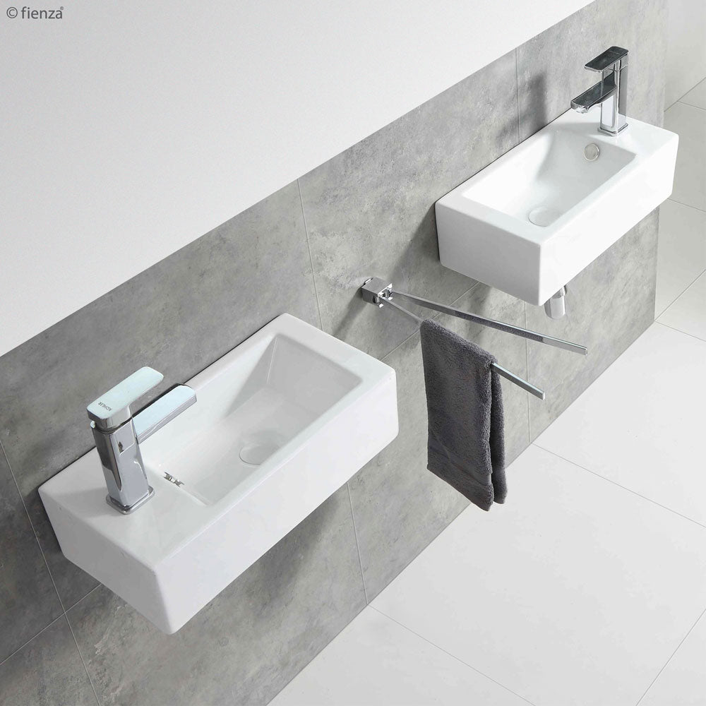 Fienza Linea Wall Hung Basin Left Hand Tap, Gloss White