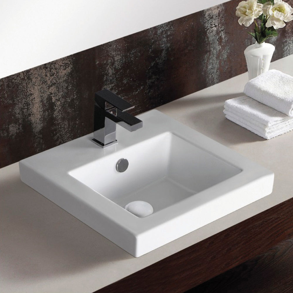 Fienza Alison Semi-Inset Ceramic Basin 405 x 405 x 175mm, Gloss White