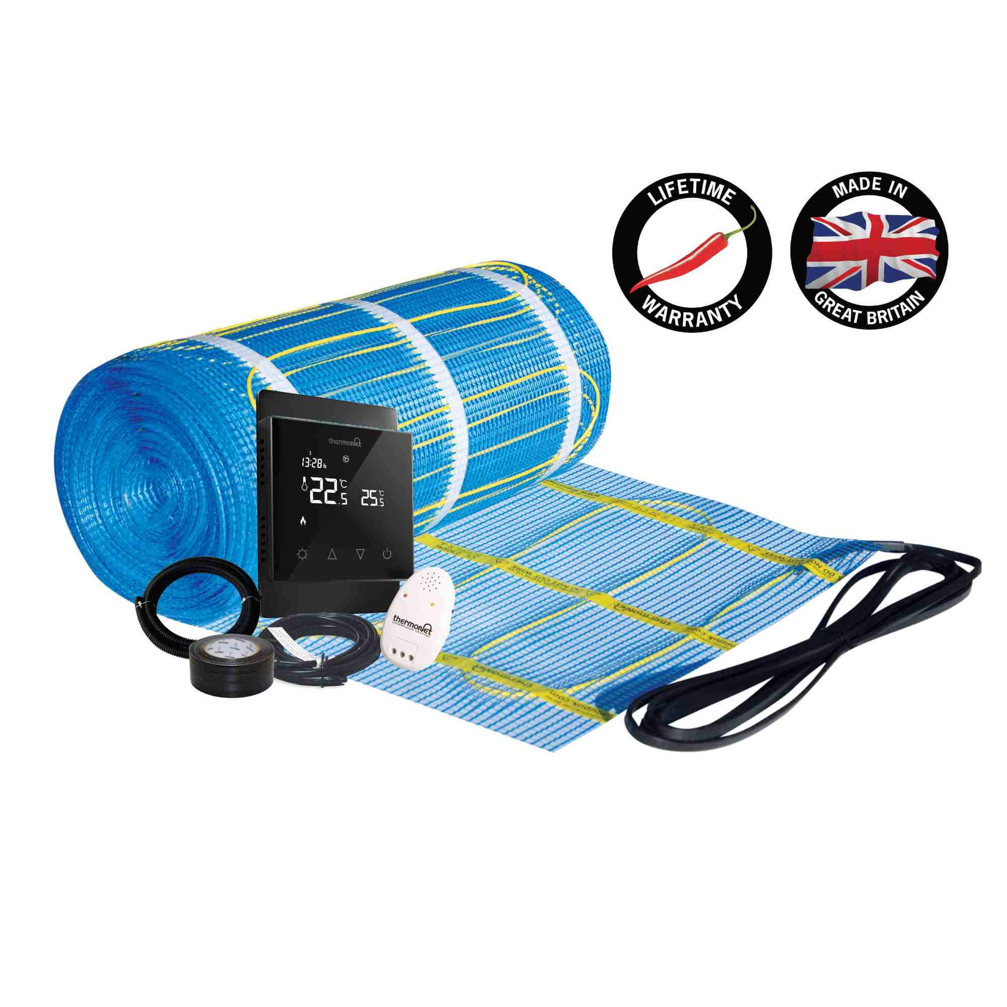 Thermogroup Thermonet 150W/m² Self Adhesive 24x0.5m - 12.0m² 1800Watts Floor Heating Kit Including Black 5226A Thermostat
