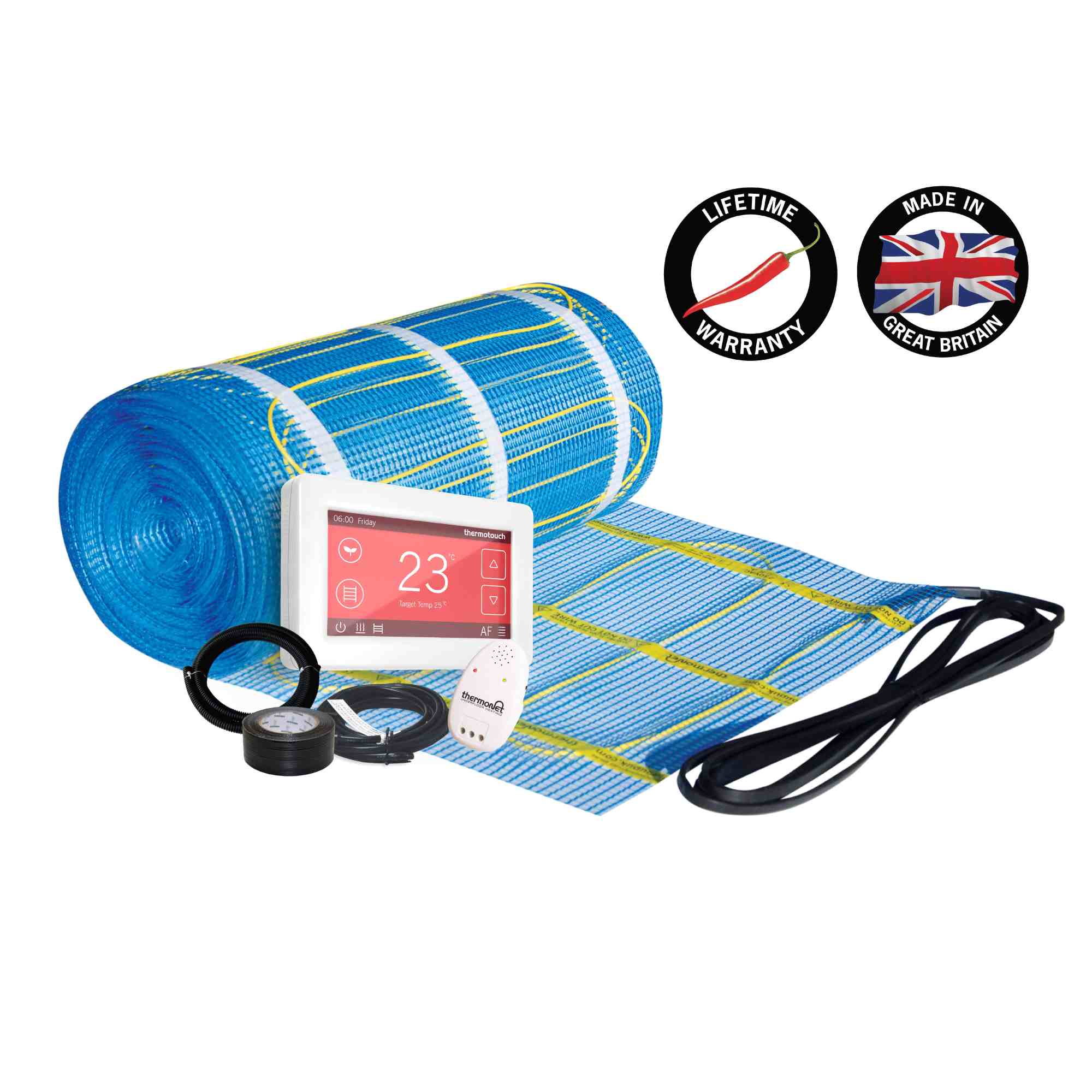 Thermogroup Thermonet 200W/m² Self Adhesive 13x0.5m - 6.5m² 1300Watts Floor Heating Kit Including 5245 Dual Thermostat