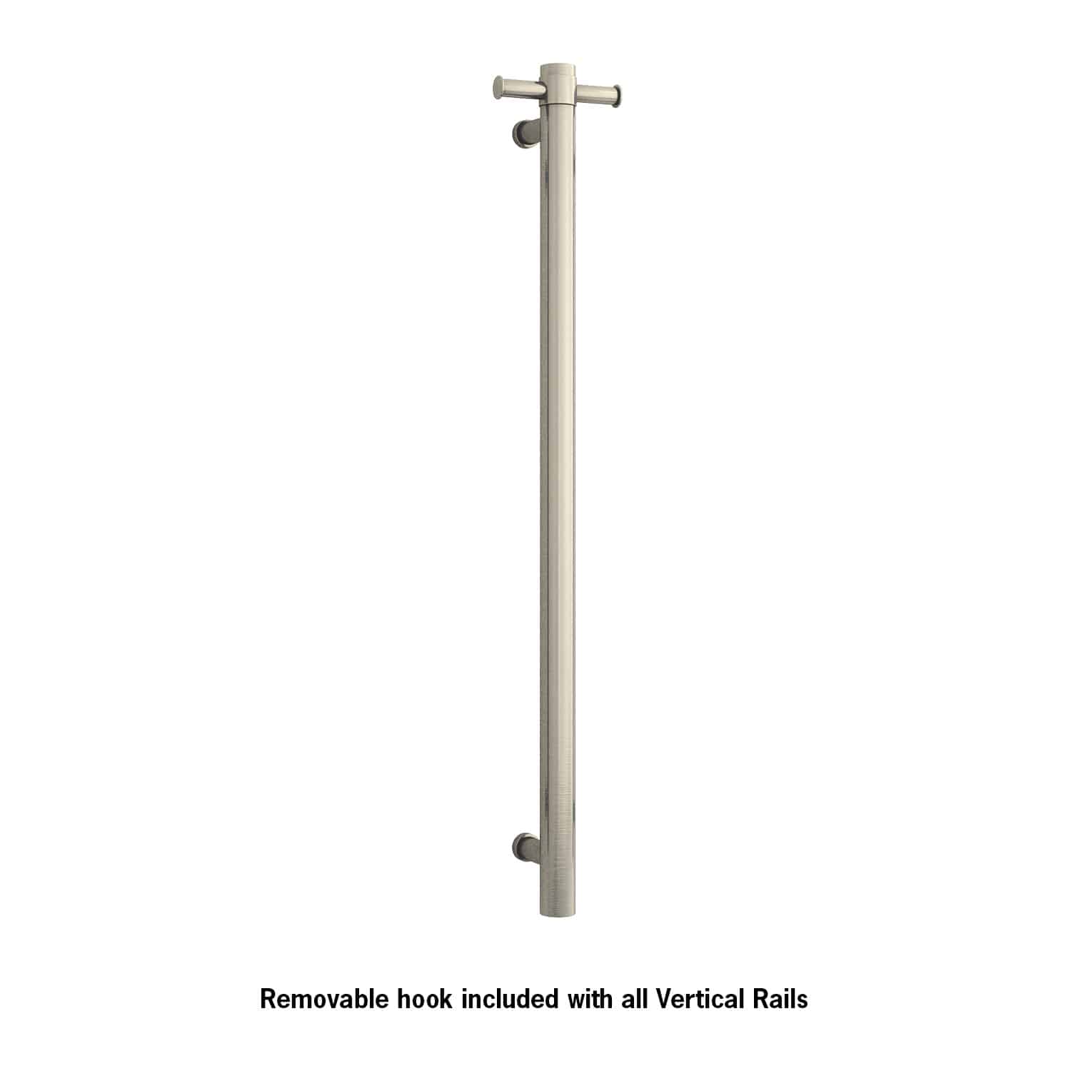 Thermogroup Thermorail Straight/Round 12Volt Vertical Bar 900x142x100mm 22Watts With Optional Hook, Brushed Nickel