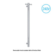 Thermogroup Thermorail Straight/Round 240Volt Vertical Bar 900x142x100mm 20Watt With Optional Hook, Polished Stainless Steel