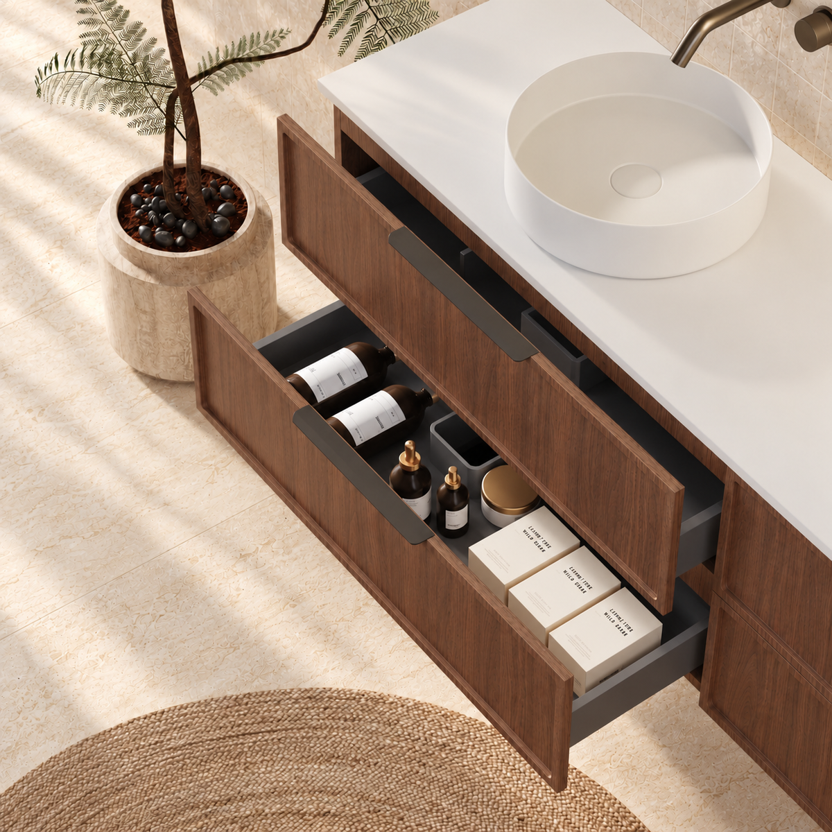 Milano Federation 900mm Wall Hung Vanity, Walnut