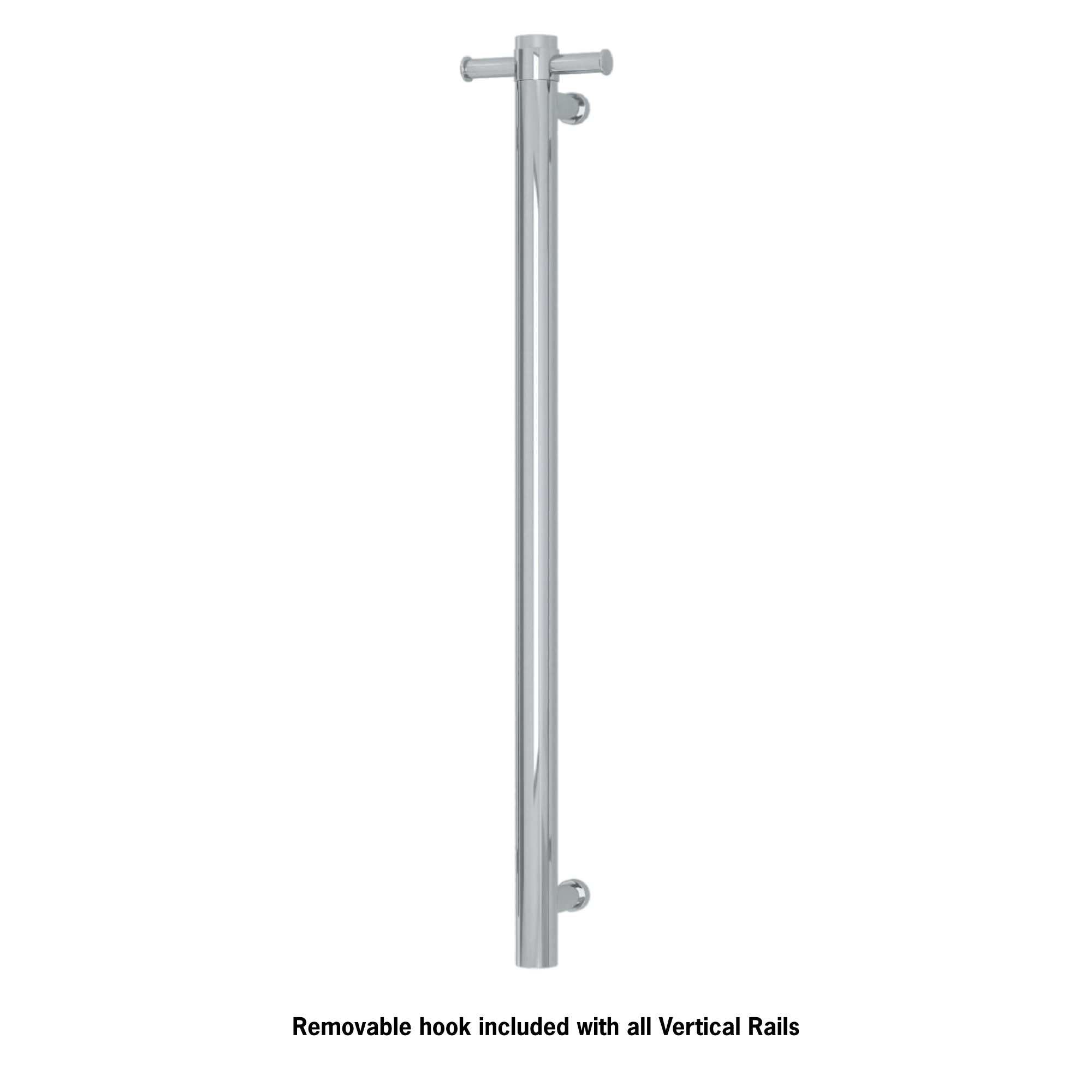 Thermogroup Thermorail Straight/Round Non-Heated Vertical Bar 900x142x100mm With Optional Hook, Polished Stainless Steel