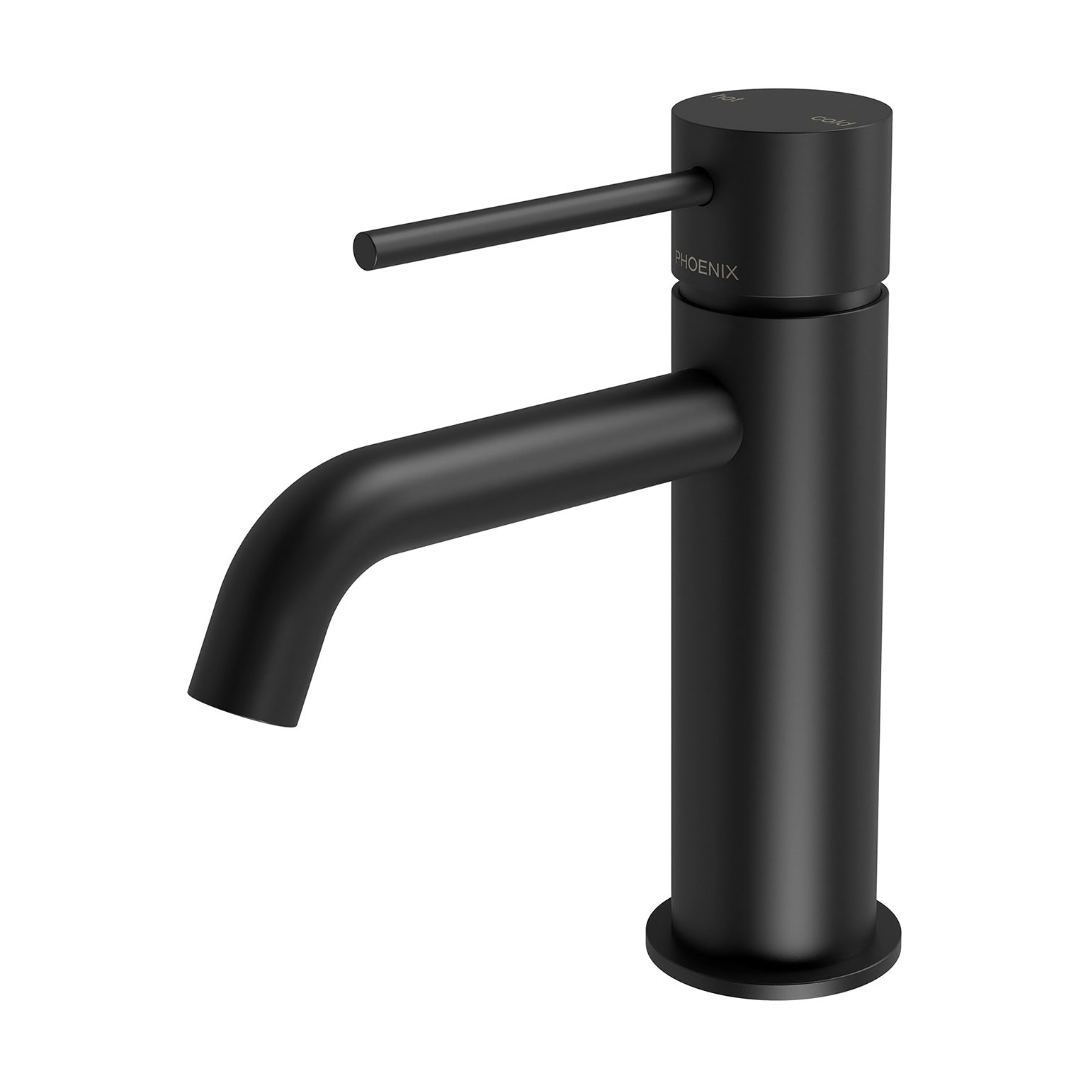 Phoenix Vivid Slimline Basin Mixer Curved Outlet, Matte Black