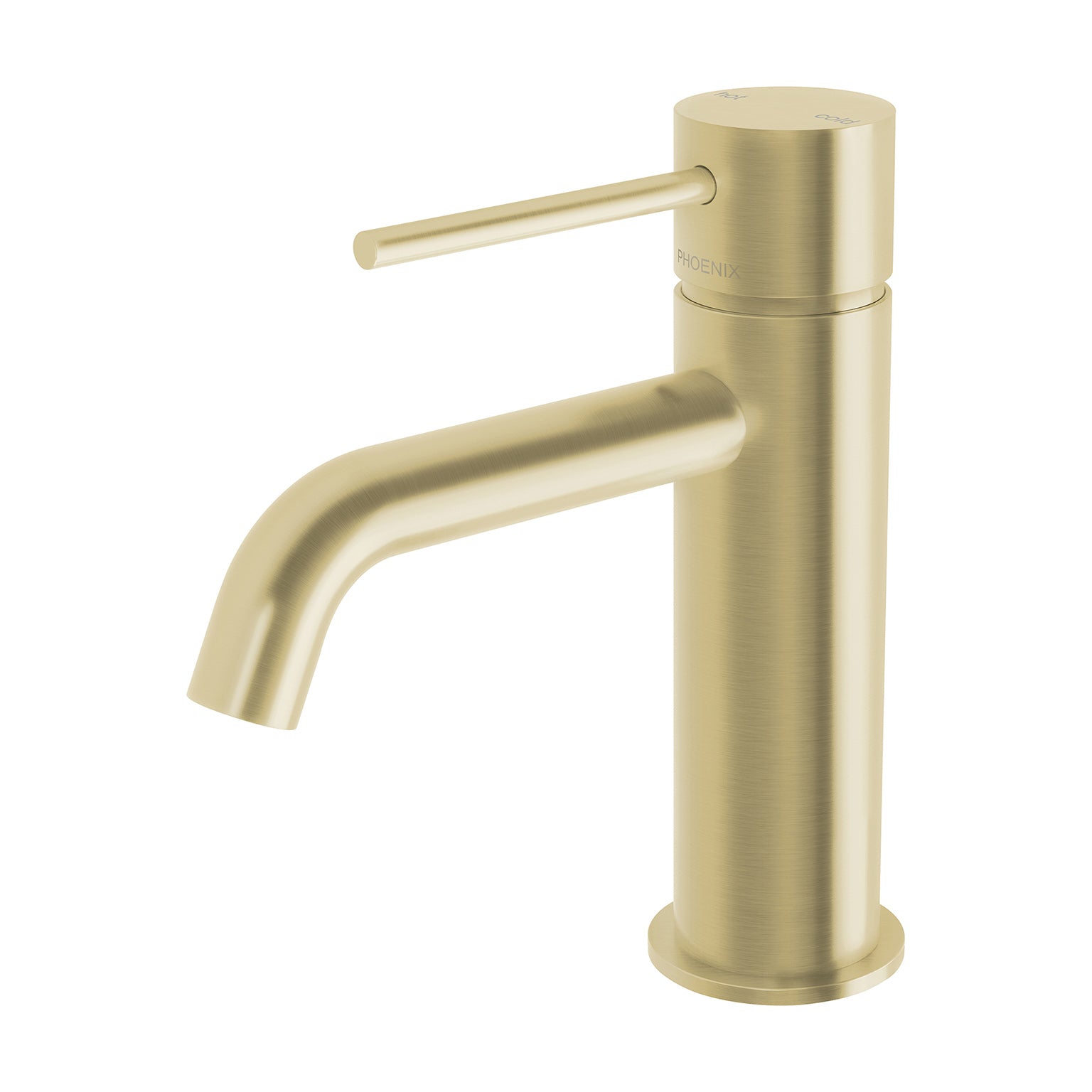 Phoenix Vivid Slimline Basin Mixer Curved Outlet, Brushed Gold